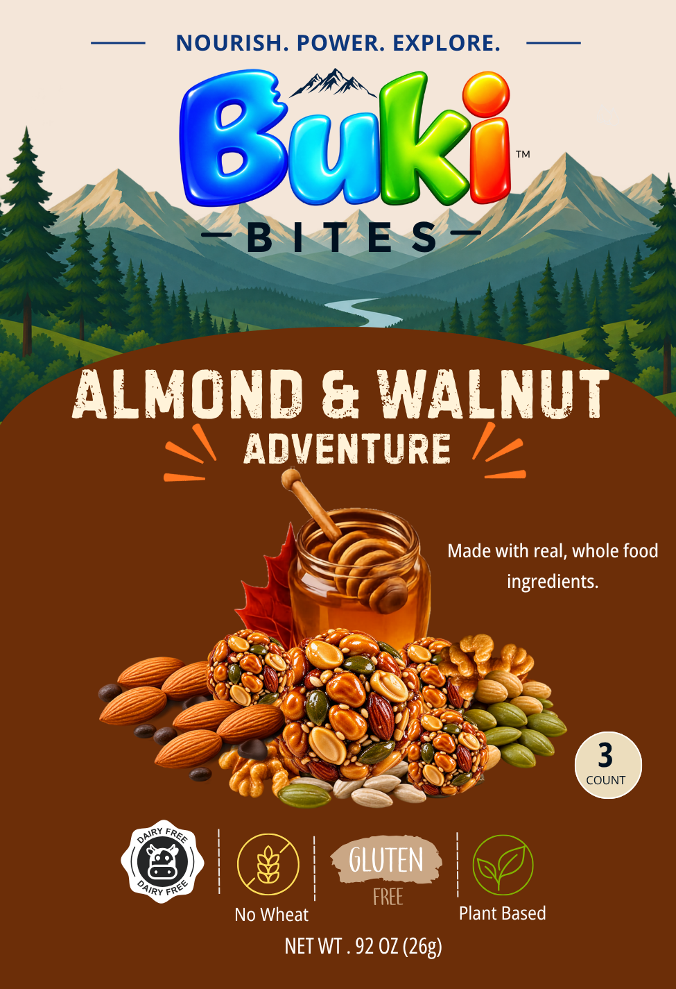 Honey Maple Almond & Walnut 3-Count Front (.92 oz)