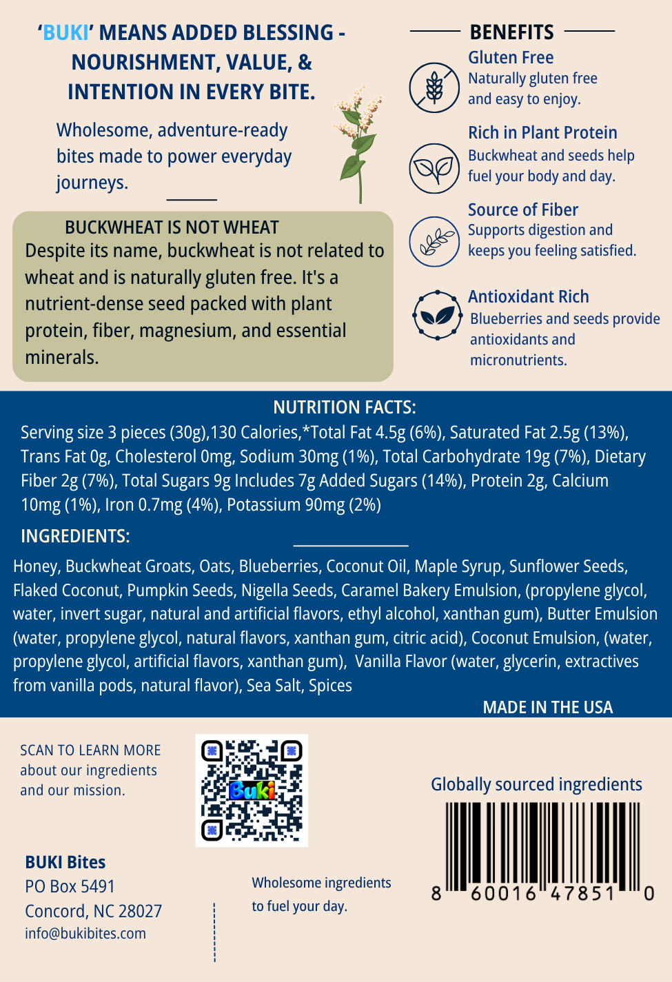 Honey Maple Blueberry 6-Count Grab & Go Pouch Back Nutrition Facts